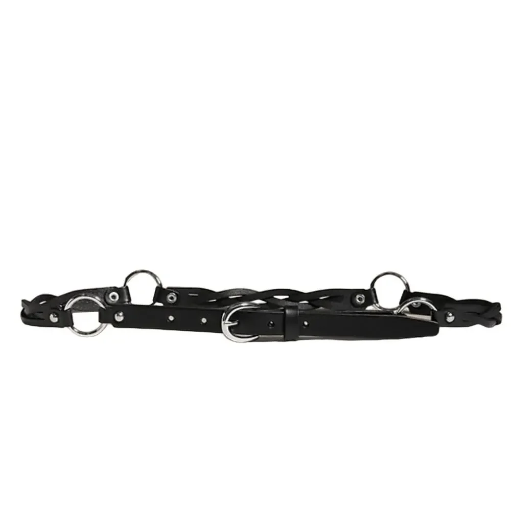 Banana Republic Contorno Braided Leather Statement Belt Black Silver XXL
